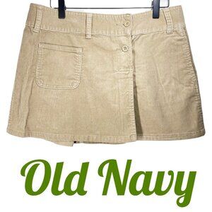 OLD NAVY VINTAGE Y2K STRETCH CORDUROY PLEATED MINI SKIRT TAN PREPPY ACADEMIA 6